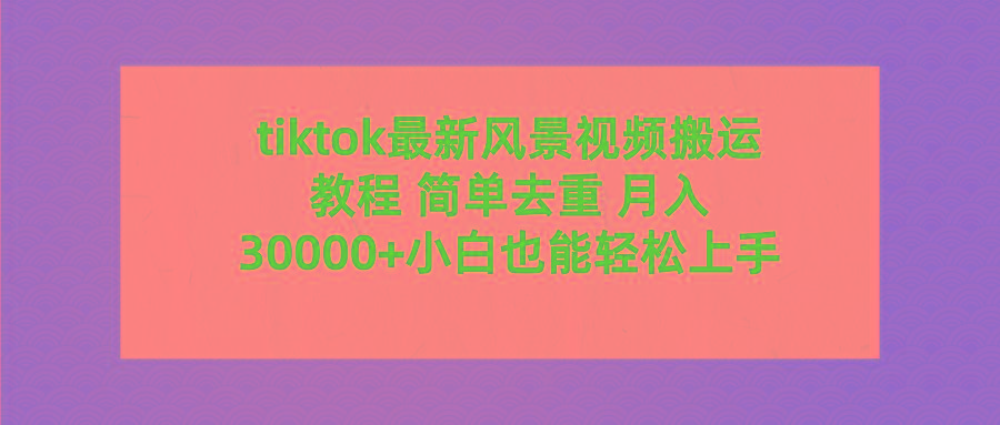 (9804期)tiktok最新风景视频搬运教程 简单去重 月入30000+附全套工具-E网资源