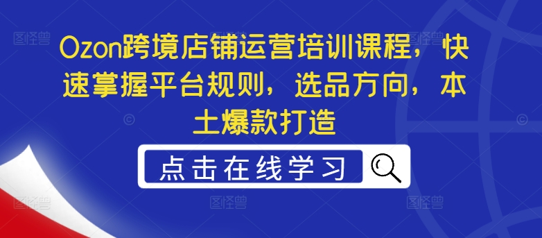 Ozon跨境店铺运营培训课程，快速掌握平台规则，选品方向，本土爆款打造-E网资源