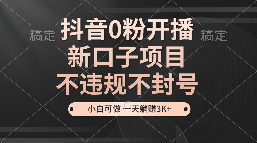 抖音0粉开播，新口子项目，不违规不封号，小白可做，一天躺赚3K+-E网资源