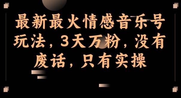 最新最火情感音乐号玩法，3天万粉，没有废话，只有实操-E网资源
