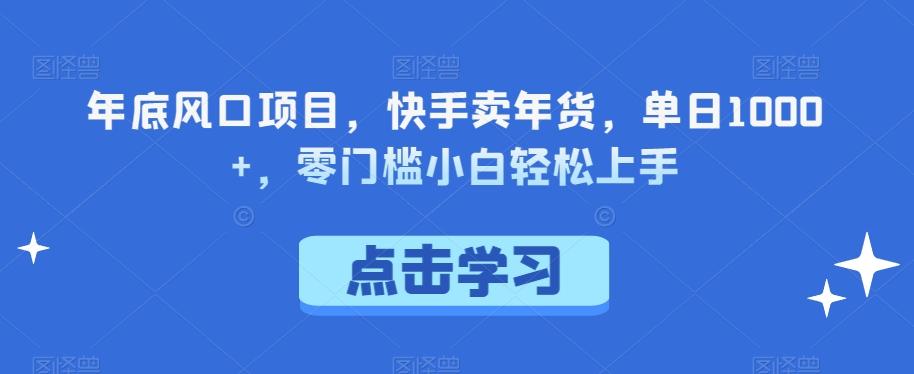 年底风口项目，快手卖年货，单日1000+，零门槛小白轻松上手-E网资源