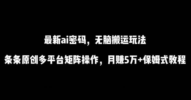 最新ai流量密码，傻瓜式搬运玩法，条条原创，多平台矩阵操作，月赚5万+保姆式教程【揭秘】-E网资源