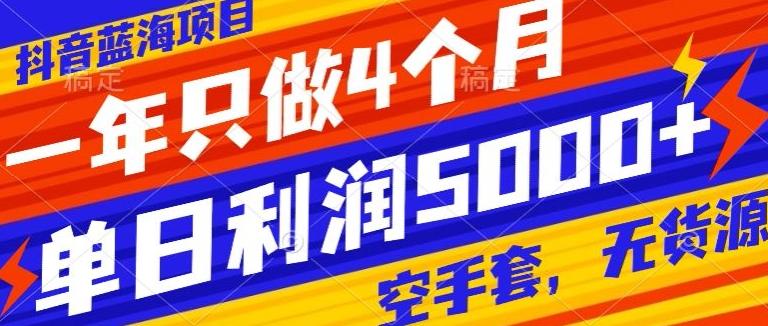 抖音蓝海项目，一年只做4个月，空手套，无货源，单日利润5000+-E网资源