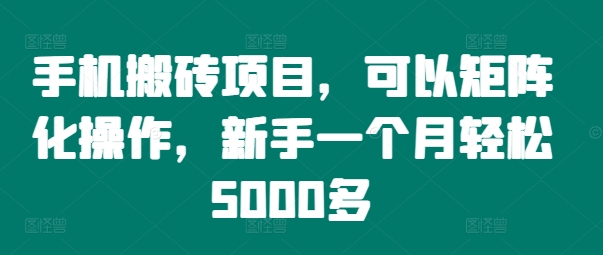 手机搬砖项目，可以矩阵化操作，新手一个月轻松5000多-E网资源