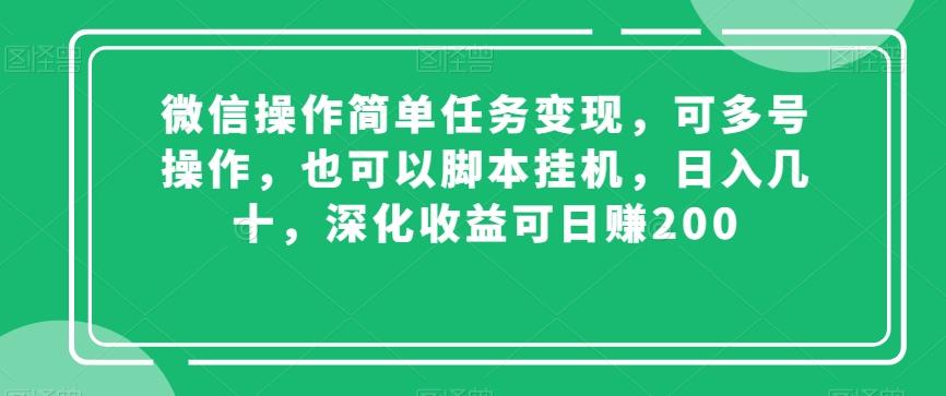 微信操作简单任务变现，可多号操作，也可以脚本挂机，日入几十，深化收益可日赚200【揭秘】-E网资源