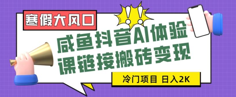 寒假大风口咸鱼抖音AI体验课链接搬砖变现，全网首发冷门项目，小白可日入2K+【揭秘】-E网资源