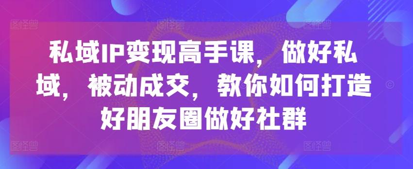 私域IP变现高手课，做好私域，被动成交，教你如何打造好朋友圈做好社群-E网资源