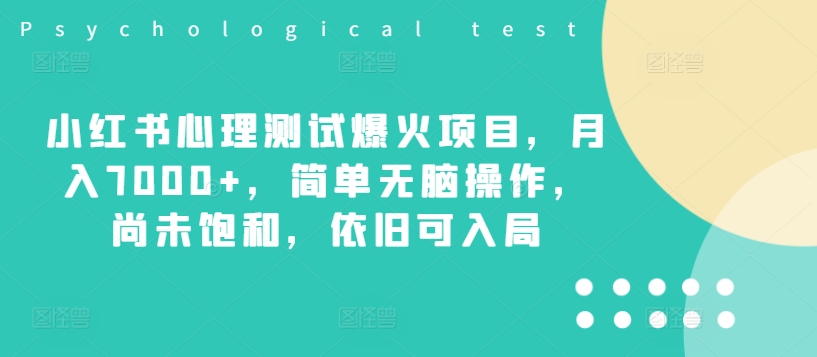 小红书心理测试爆火项目，月入7000+，简单无脑操作，尚未饱和，依旧可入局-E网资源