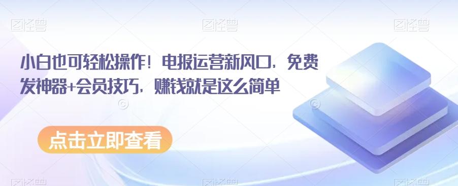 小白也可轻松操作！电报运营新风口，免费发神器+会员技巧，赚钱就是这么简单-E网资源