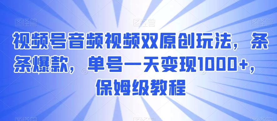 视频号音频视频双原创玩法，条条爆款，单号一天变现1000+，保姆级教程【揭秘】-E网资源