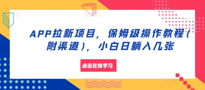 APP拉新项目，保姆级操作教程(附渠道)，小白日躺入几张【揭秘】-E网资源