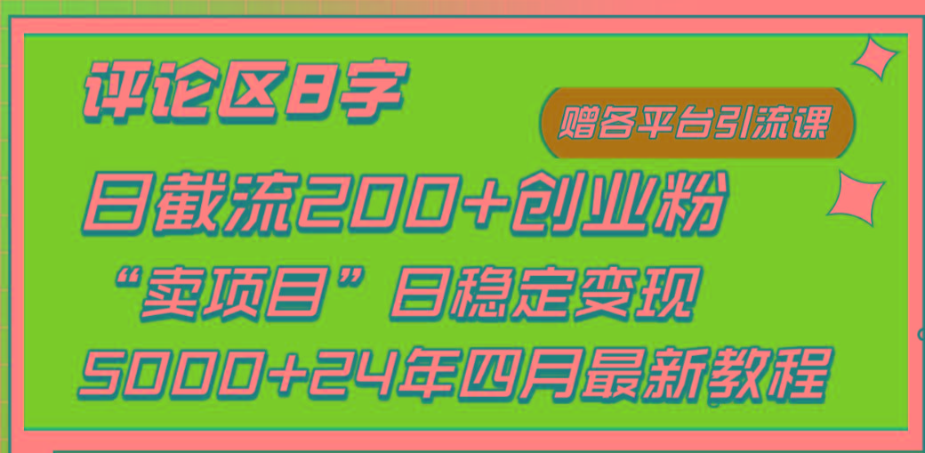 (9851期)评论区8字日载流200+创业粉  日稳定变现5000+24年四月最新教程！-E网资源