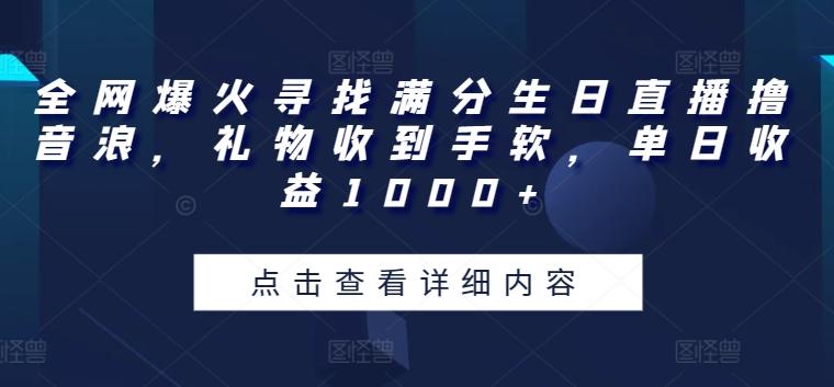 全网爆火寻找满分生日直播撸音浪，礼物收到手软，单日收益1000+【揭秘】-E网资源