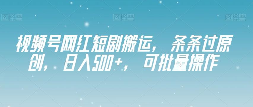 视频号网红短剧搬运，条条过原创，日入500+，可批量操作【揭秘】-E网资源