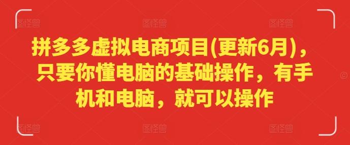 拼多多虚拟电商项目(更新6月)，只要你懂电脑的基础操作，有手机和电脑，就可以操作-E网资源
