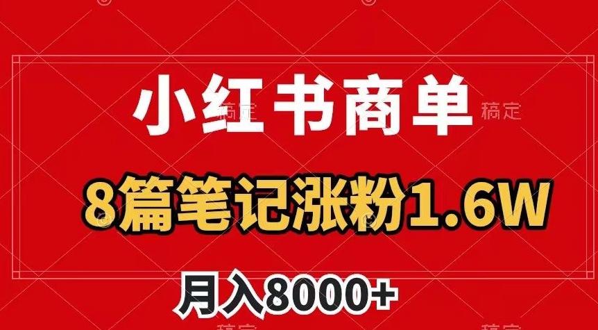 小红书商单最新玩法，8篇笔记涨粉1.6w，作品制作简单，月入8000+【揭秘】-E网资源