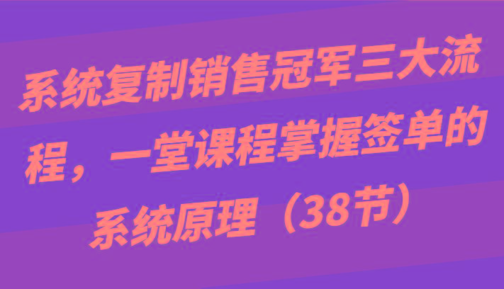 系统复制销售冠军三大流程，一堂课程掌握签单的系统原理(38节)-E网资源