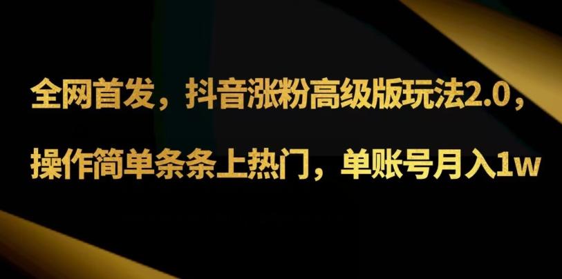 抖音涨粉高级版玩法3.0，操作简单条条上热门，单账号月入1w可批量矩阵（附1500素材）-E网资源