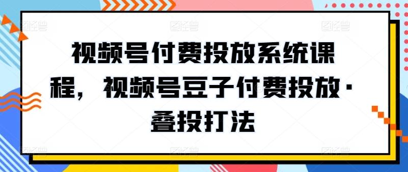 视频号付费投放系统课程，视频号豆子付费投放·叠投打法-E网资源