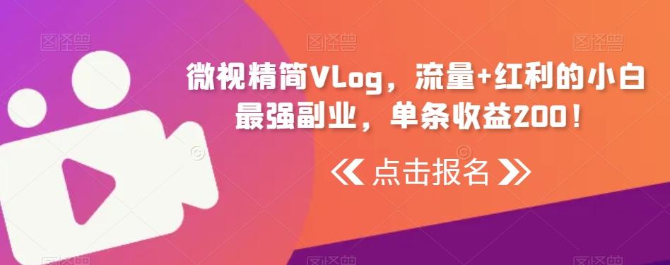 微视精简Vlog，流量+红利的小白最强副业，单条收益200！-E网资源