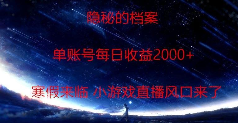 隐秘的档案小游戏直播，单账号每日收益2000+工作室可批量做-E网资源