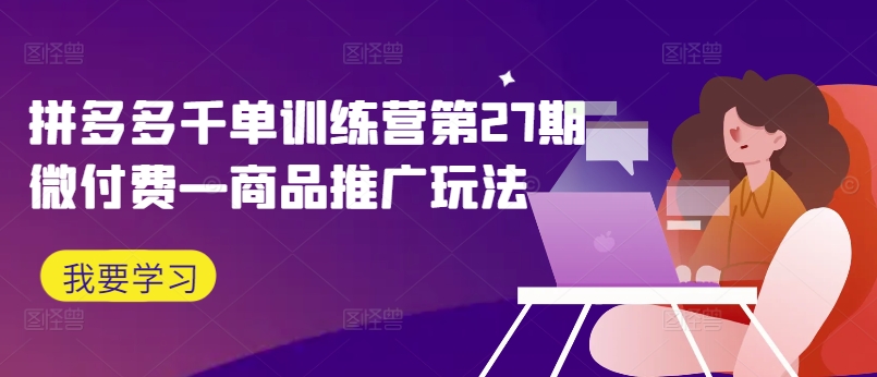 拼多多千单训练营第27期微付费—商品推广玩法-E网资源