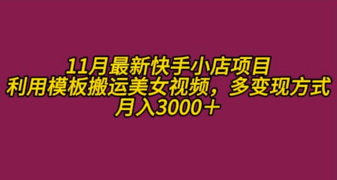 11月K总部落快手小店情趣男粉项目，利用模板搬运美女视频，多变现方式月入3000+-E网资源