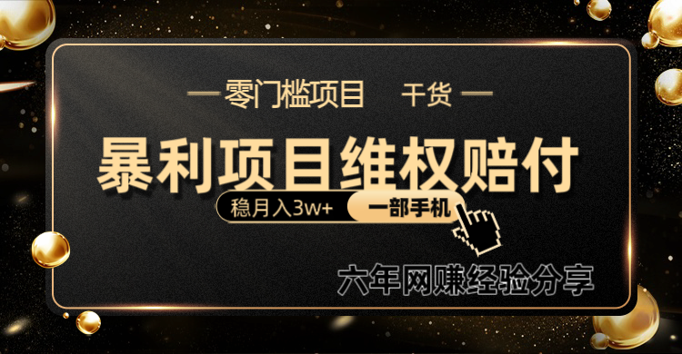 暴利项目线上维权赔付小白月入3w+一部手机改变思维不用剪辑写文案-E网资源