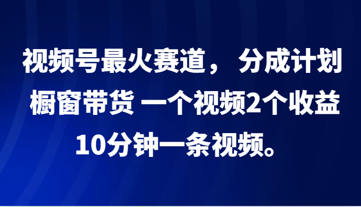 视频号最火赛道， 分成计划， 橱窗带货，一个视频2个收益，10分钟一条视频。-E网资源