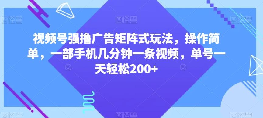 视频号强撸广告矩阵式玩法，操作简单，一部手机几分钟一条视频，单号一天轻松200+【揭秘】-E网资源