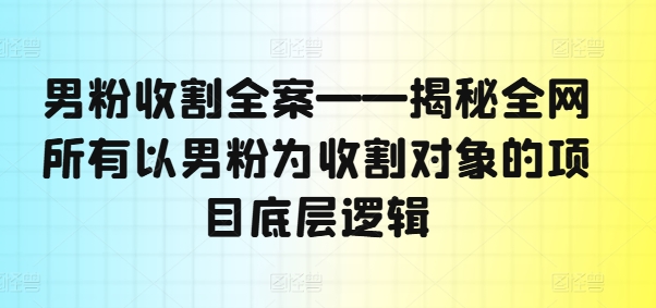 男粉收割全案——揭秘全网所有以男粉为收割对象的项目底层逻辑-E网资源
