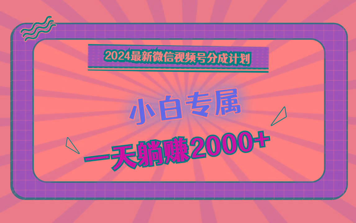 2024最新微信视频号分成计划，对新人友好，一天躺赚2000+-E网资源