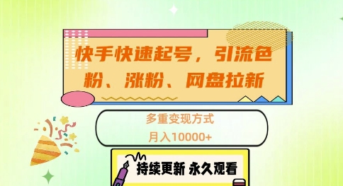 快手快速起号，引流s粉、涨粉、网盘拉新多重变现方式，月入1w【揭秘】-E网资源