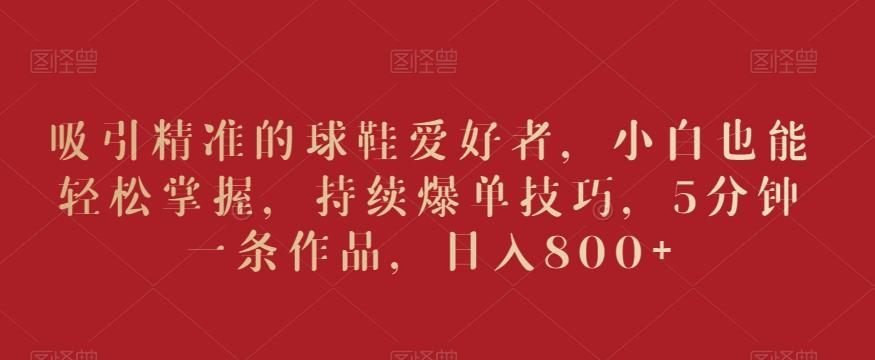 吸引精准的球鞋爱好者，小白也能轻松掌握，持续爆单技巧，5分钟一条作品，日入800+【揭秘】-E网资源