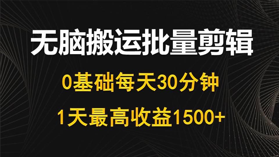 (10008期)每天30分钟，0基础无脑搬运批量剪辑，1天最高收益1500+-E网资源