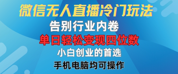 微信无人直播冷门玩法，告别行业内卷，单日轻松变现四位数，小白的创业首选【揭秘】-E网资源