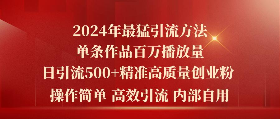 2024年最猛暴力引流方法，单条作品百万播放 单日引流500+高质量精准创业粉-E网资源