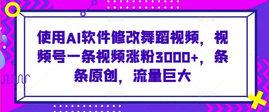使用AI软件修改舞蹈视频，视频号一条视频涨粉3000+，条条原创，流量巨大【揭秘】-E网资源