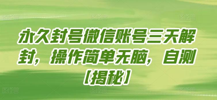 永久封号微信账号三天解封，操作简单无脑，自测【揭秘】-E网资源