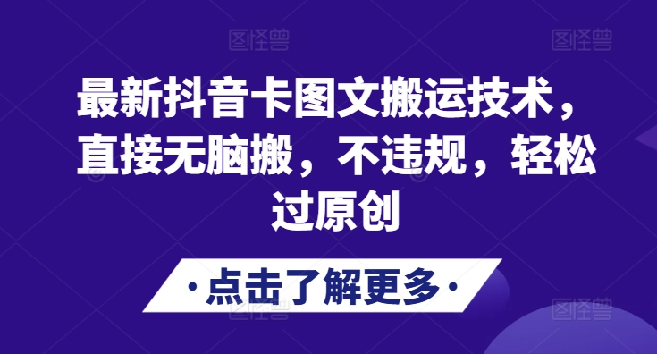最新抖音卡图文搬运技术，直接无脑搬，不违规，轻松过原创-E网资源