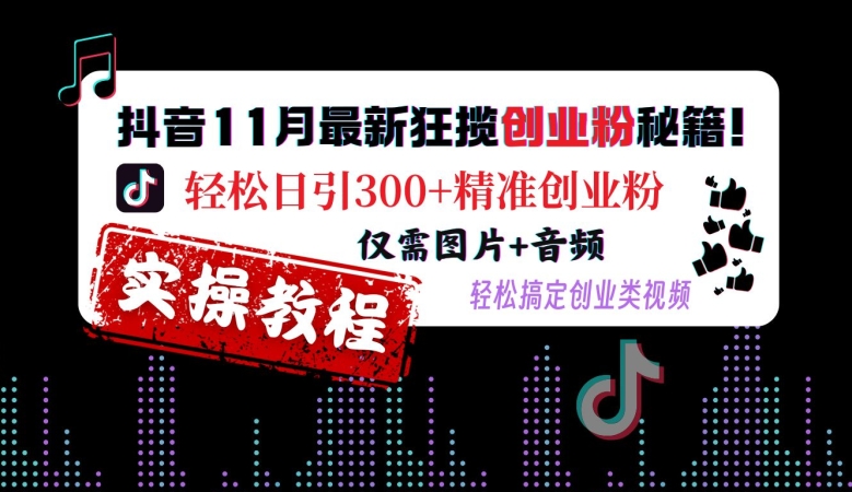 抖音11月最新狂揽创业粉秘籍，轻松日引300+精准创业粉，仅需图片+音频，轻松搞定创业类视频-E网资源