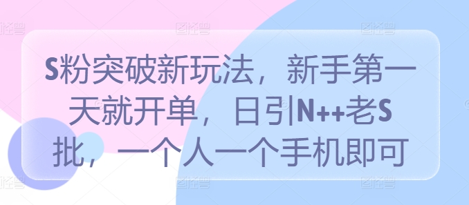 S粉突破新玩法，新手第一天就开单，日引N++老S批，一个人一个手机即可【揭秘】-E网资源