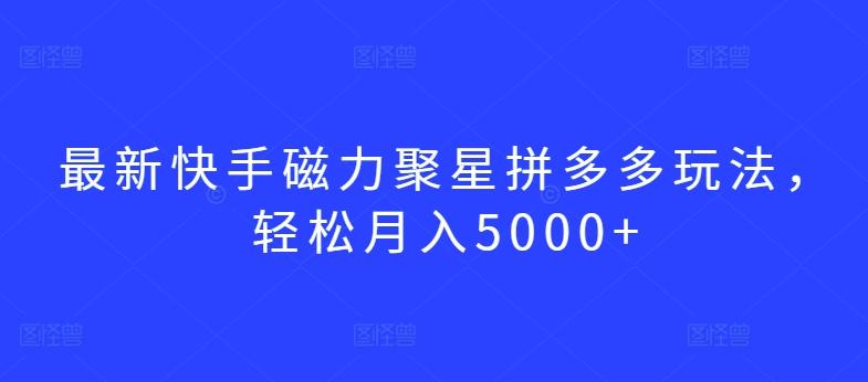 最新快手磁力聚星拼多多玩法，轻松月入5000+【揭秘】-E网资源