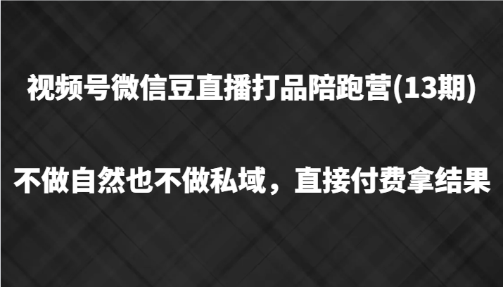 视频号微信豆直播打品陪跑(13期)，不做不自然流不做私域，直接付费拿结果-E网资源