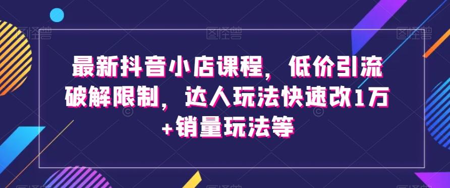 最新抖音小店课程，低价引流破解限制，达人玩法快速改1万+销量玩法等-E网资源