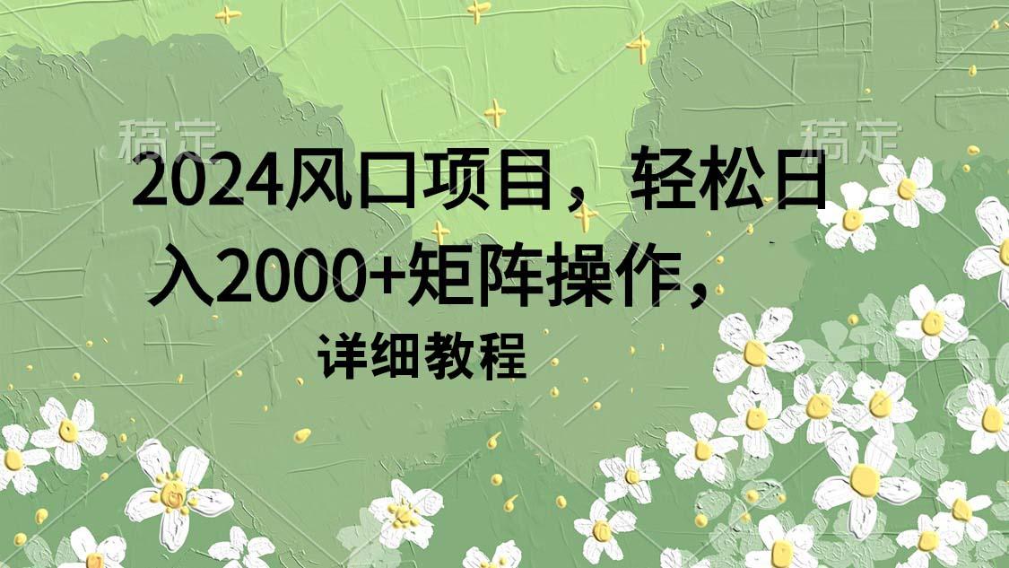 (9652期)2024风口项目，轻松日入2000+矩阵操作，详细教程-E网资源