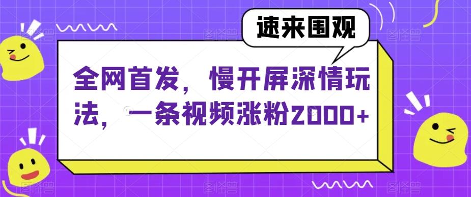 全网首发，慢开屏深情玩法，一条视频涨粉2000+【揭秘】-E网资源