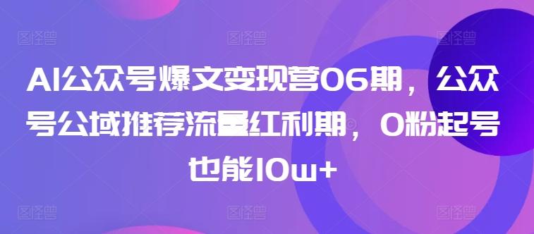 AI公众号爆文变现营06期，公众号公域推荐流量红利期，0粉起号也能10w+-E网资源