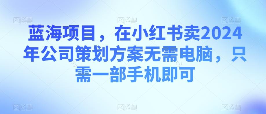 蓝海项目，在小红书卖2024年公司策划方案无需电脑，只需一部手机即可-E网资源