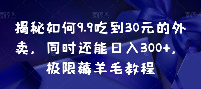 揭秘如何9.9吃到30元的外卖，同时还能日入300+，极限薅羊毛教程-E网资源